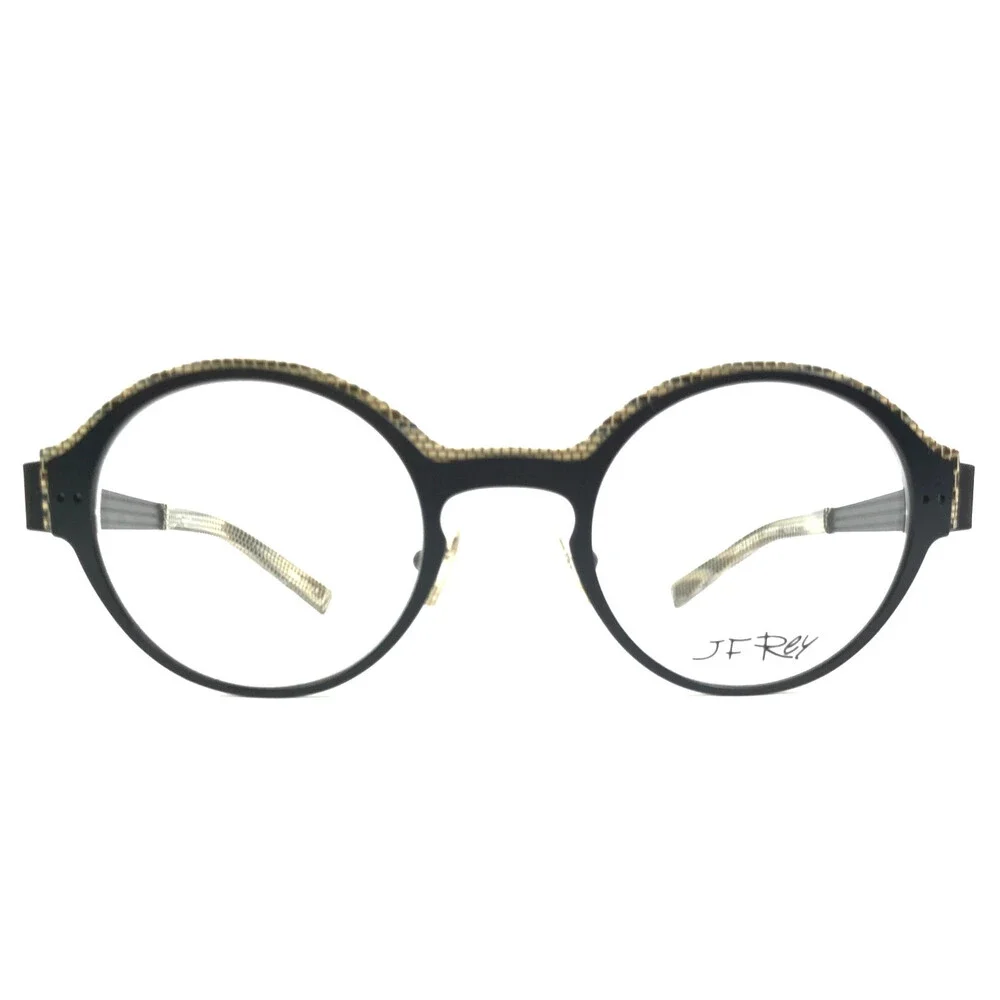 J.F. Rey Eyeglasses Frames JF2570 0090 Black Python Beige Round 45-21-142